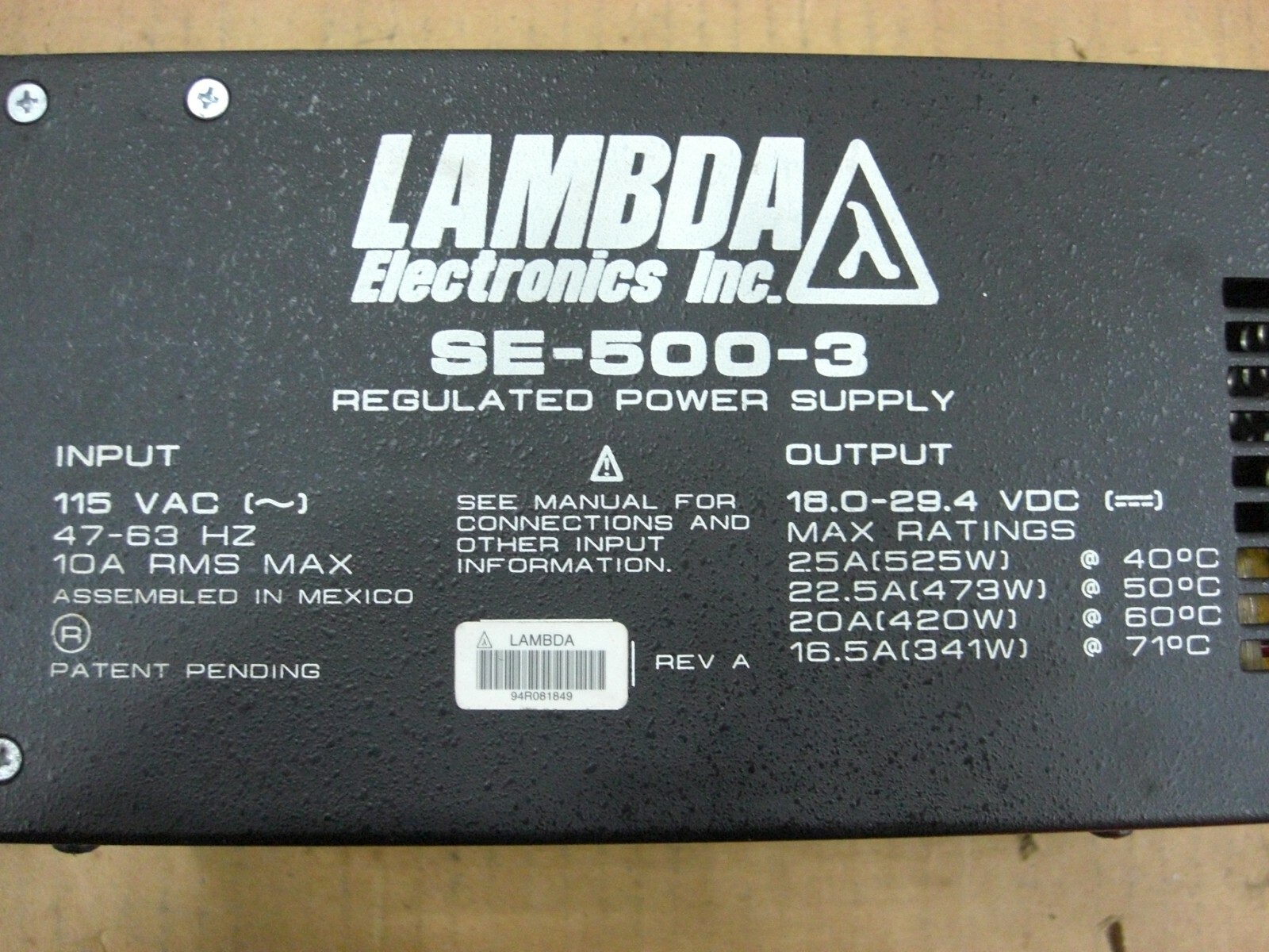 Lambda Regulated Power Supply SE-500-3 115VAC - 24VDC
