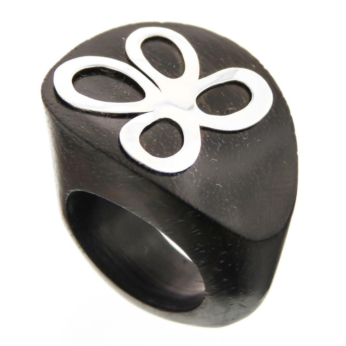 Dark Wood Flower 925 Sterling Silver Ring