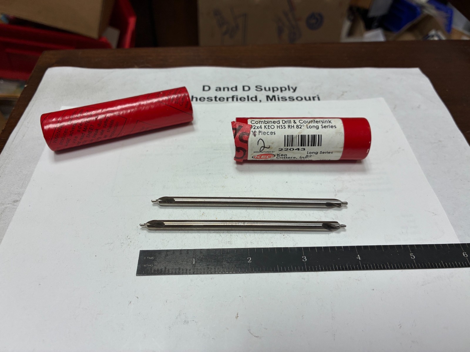 Lot of 2, KEO 22043, #2 x 3/16" Combo Drill & Countersinks, 4" OAL, Bright, HSS