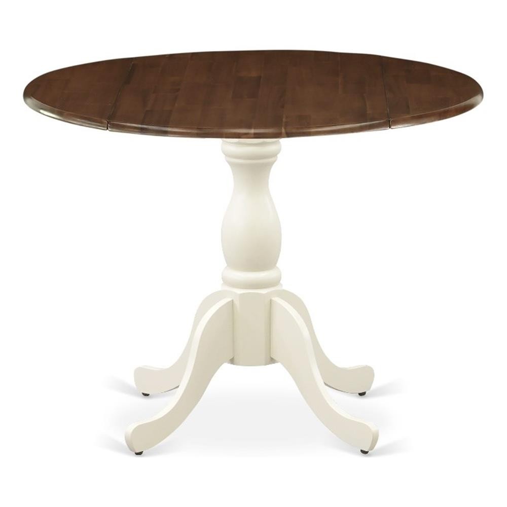 Pemberly Row Walnut Table Top and Linen White Pedestal Leg Wood Table