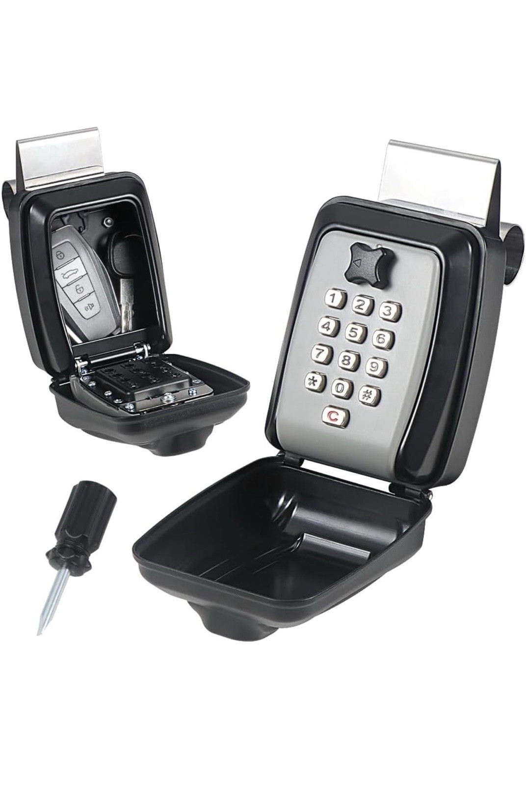 Car Window Punch Button 2 Lock Boxs, Black Portable Car 2 Key Lock Boxs