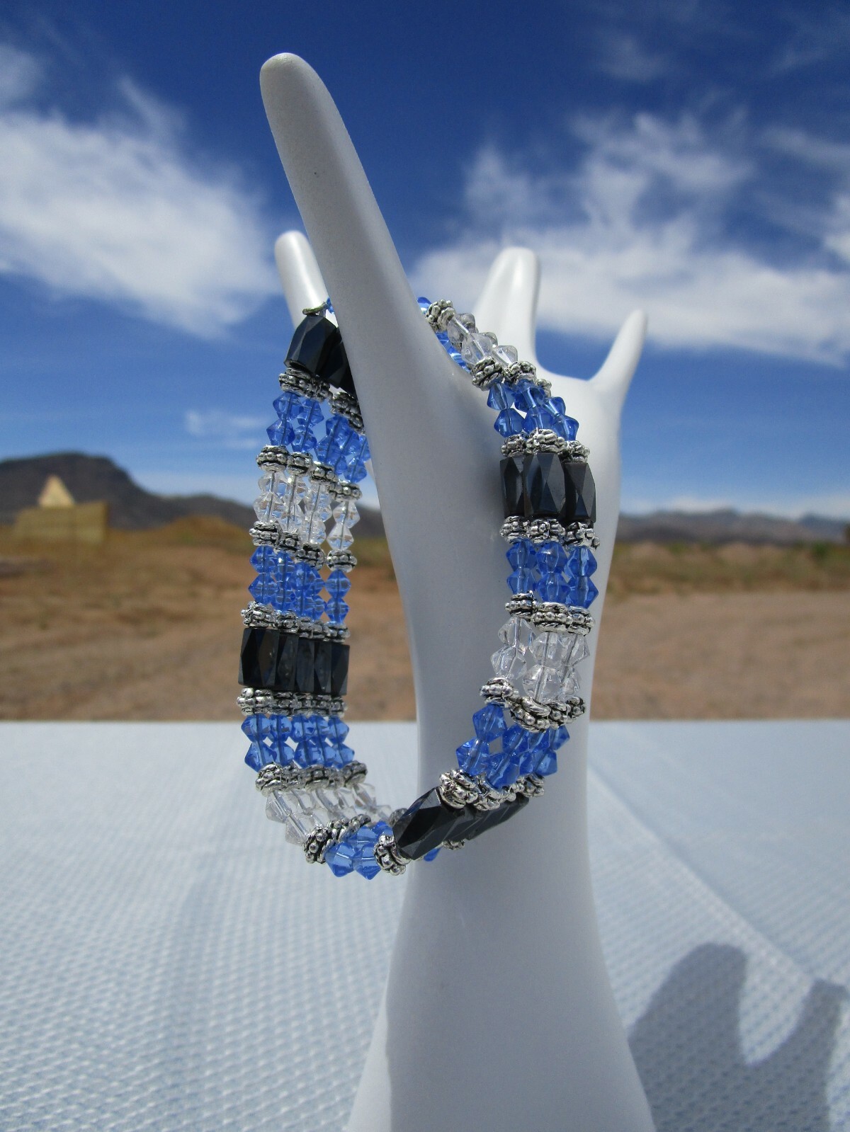 New Magnetic Wrap 36" Light Blue & Clear Glass Beads Hematite Beads