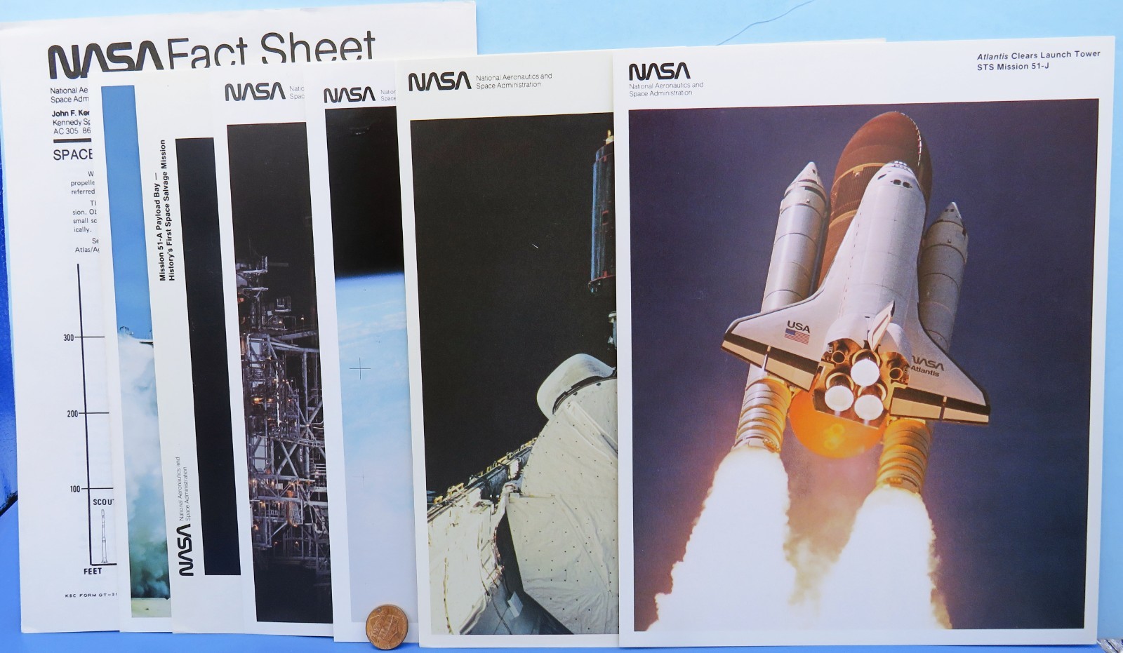 NASA Photo Litho Lot of 6 & NASA FACTS vtg Space Shuttle STS-51A Payload 8 x 10"