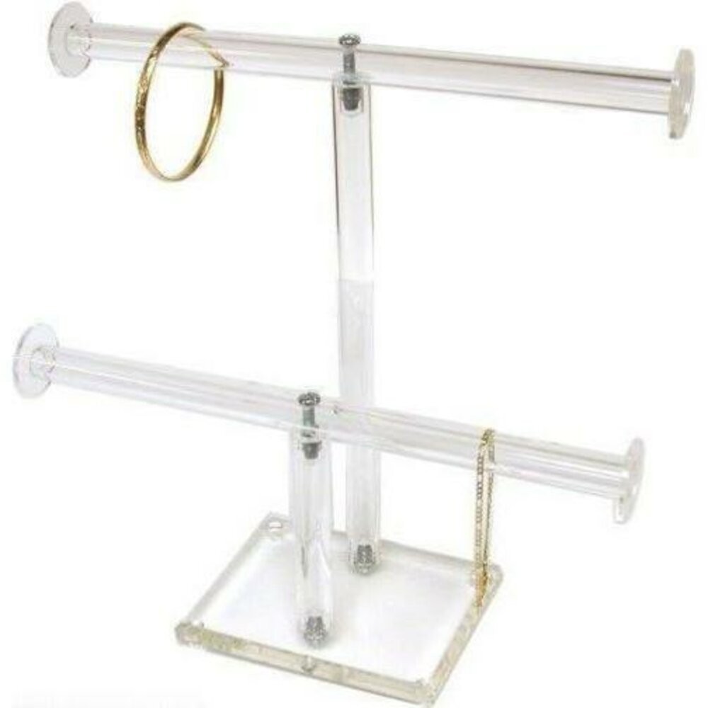 2 Tier Clear Acrylic Jewelry Stand T-Bar Chain & Bracelet Display Kit