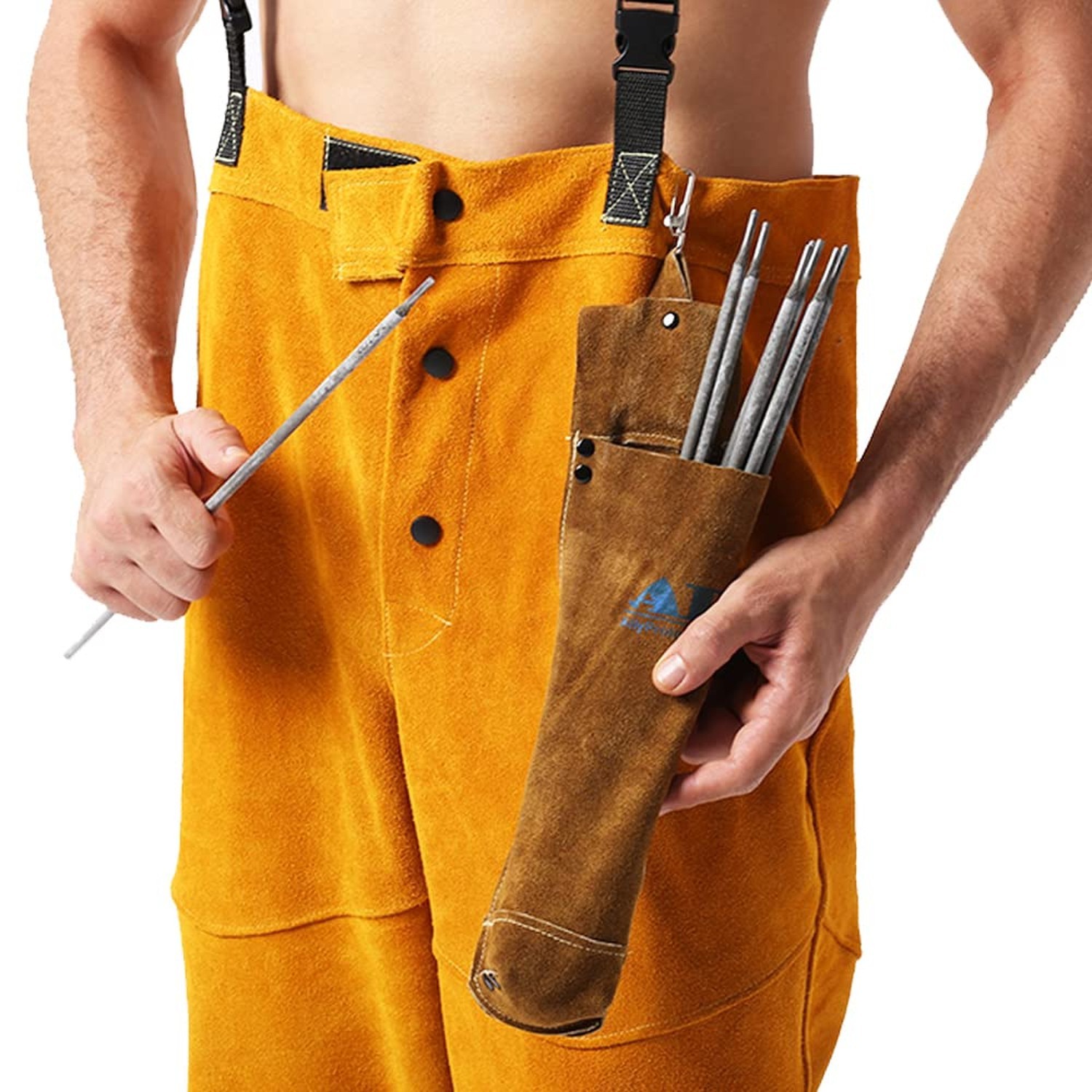 Welding Rod Bag, AllyProtect Split Cowhide Leather Electrode Pouch Flame Resi...