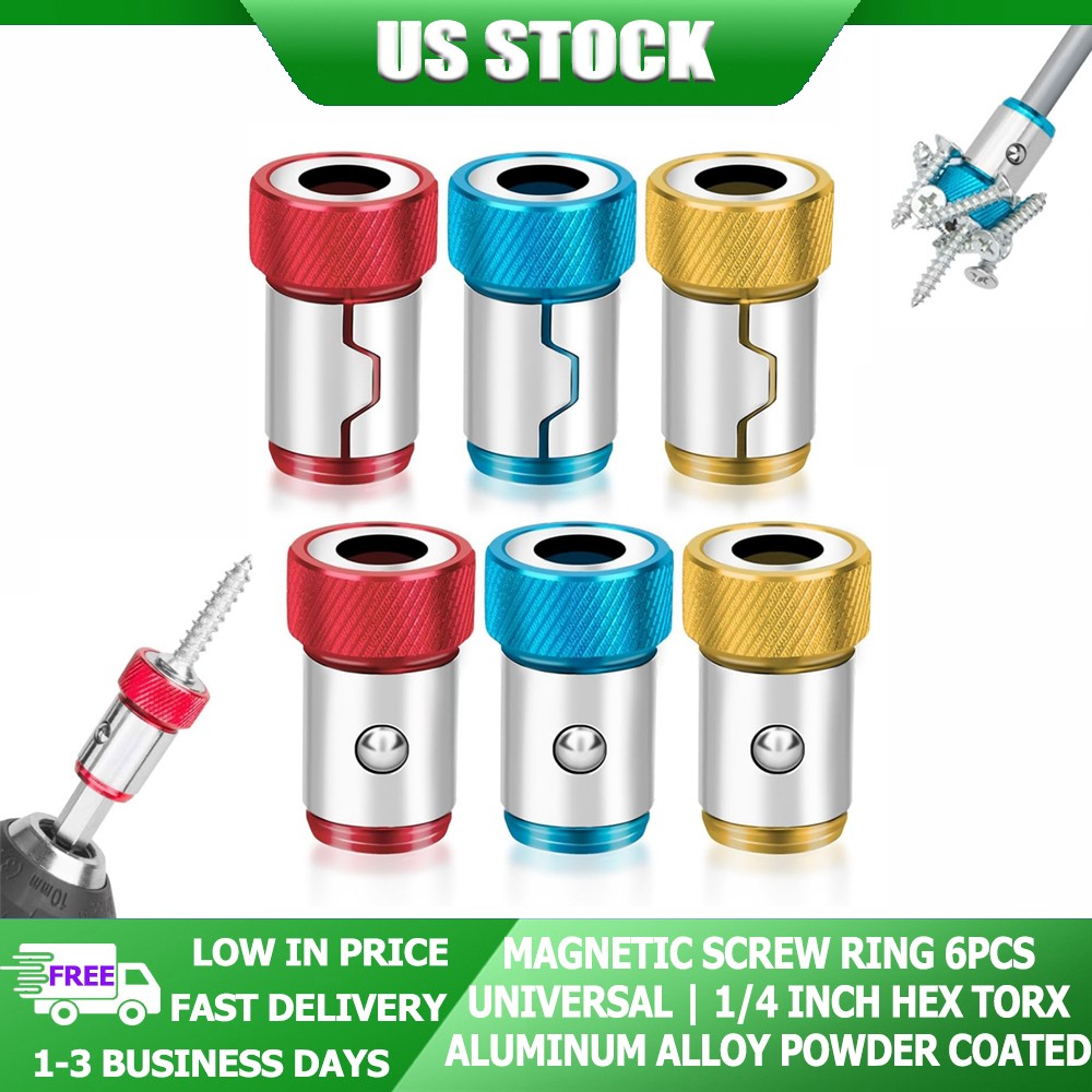 6PCS Aluminum Alloy Magnetic Screw Ring Anti-Slip For Power Drill Bits Auto Use