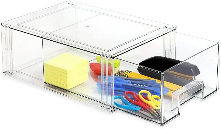 Isaac Jacobs Stackable Organizer Drawer Set (1 1 Medium, 1 Large, Clear