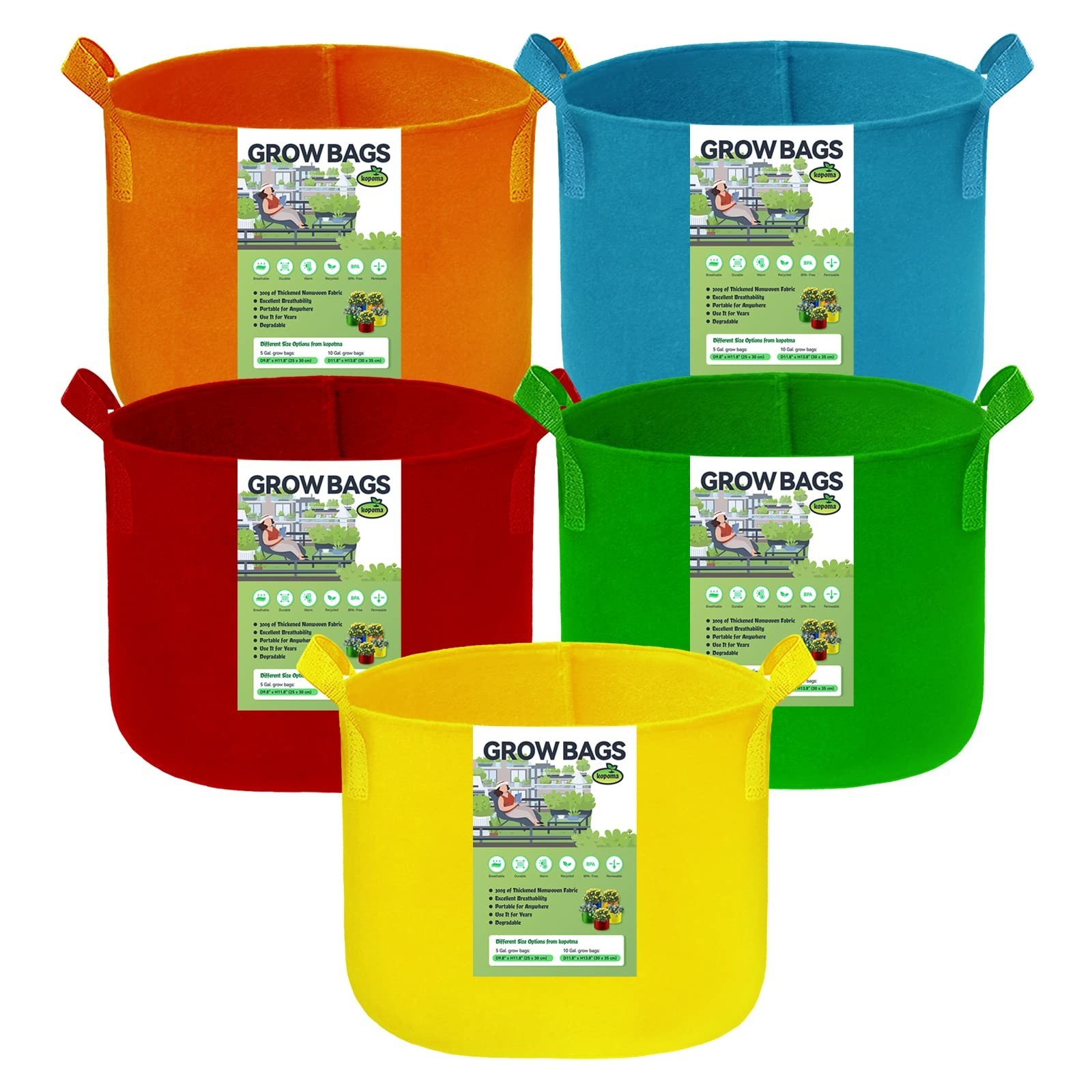 7 Gallon Grow Bags, Colorful Fabric Plant Grow Bags, Non-Woven Fabric Pots Pl...