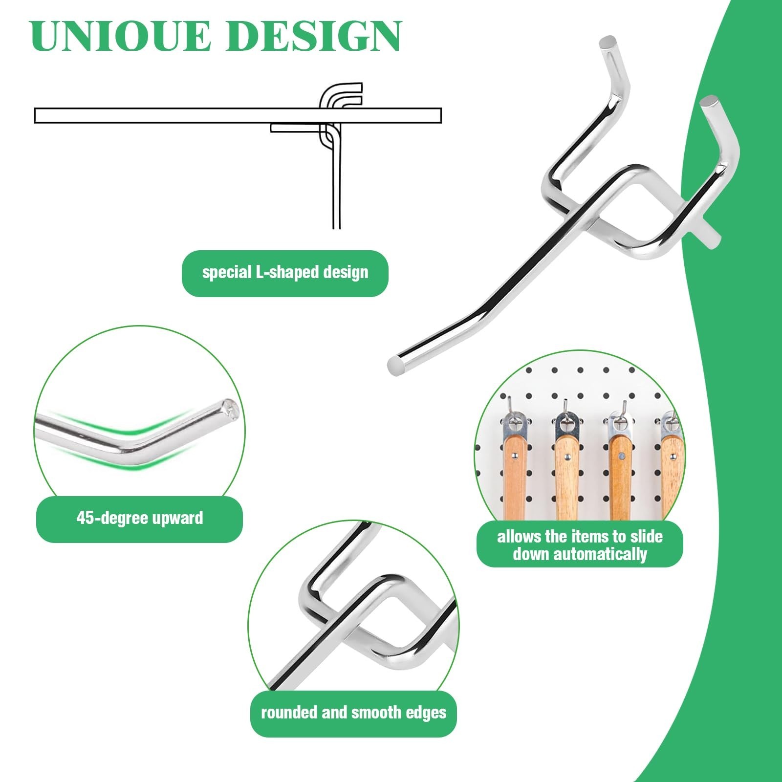 50Pcs 2"/5CM Pegboard Hooks Assortment Set, Metal Peg Board Hooks with 2.5mm ...
