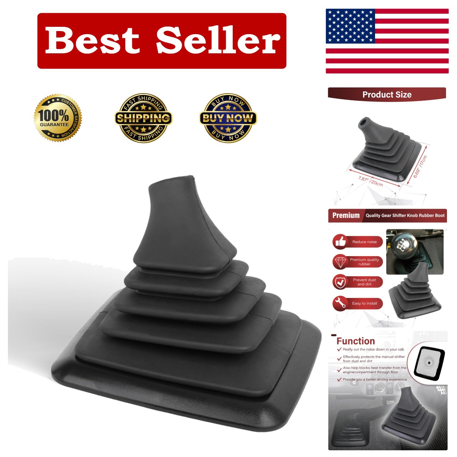 OEM Replacement Manual Gear Shift Boot for F250 F350 F450 F550 - Black Rubber