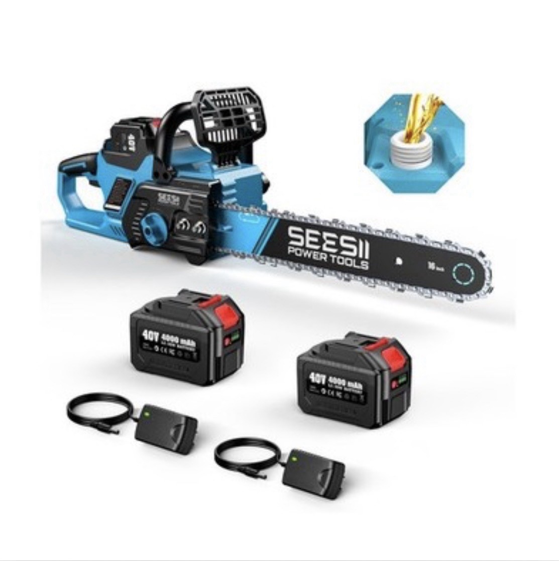 SEESII 40V 16-Inch Cordless Chainsaw: Brushless Electric Chain Saws with 2×