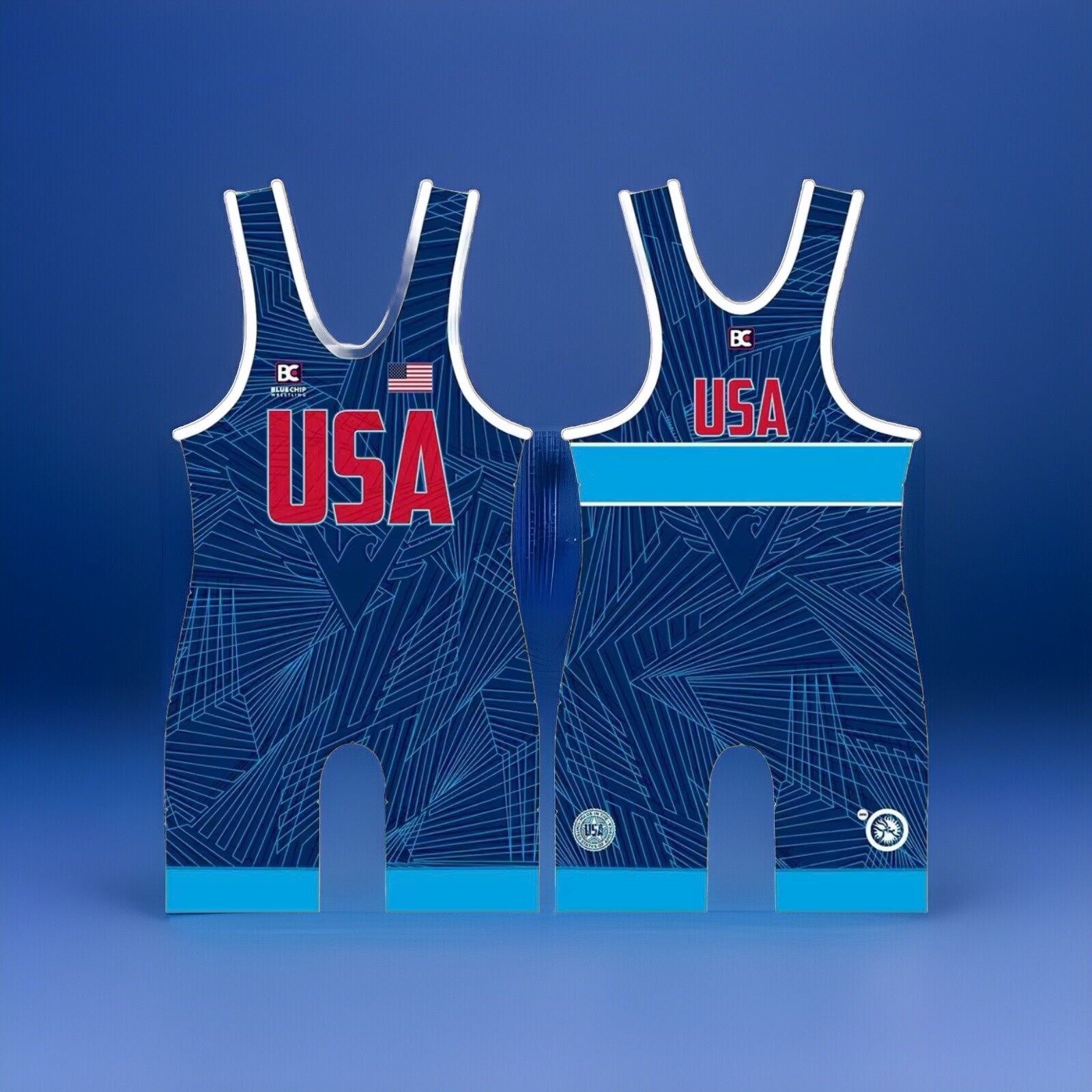 NEW RARE men's Champion USA wrestling singlet | adult XXL | blue red white