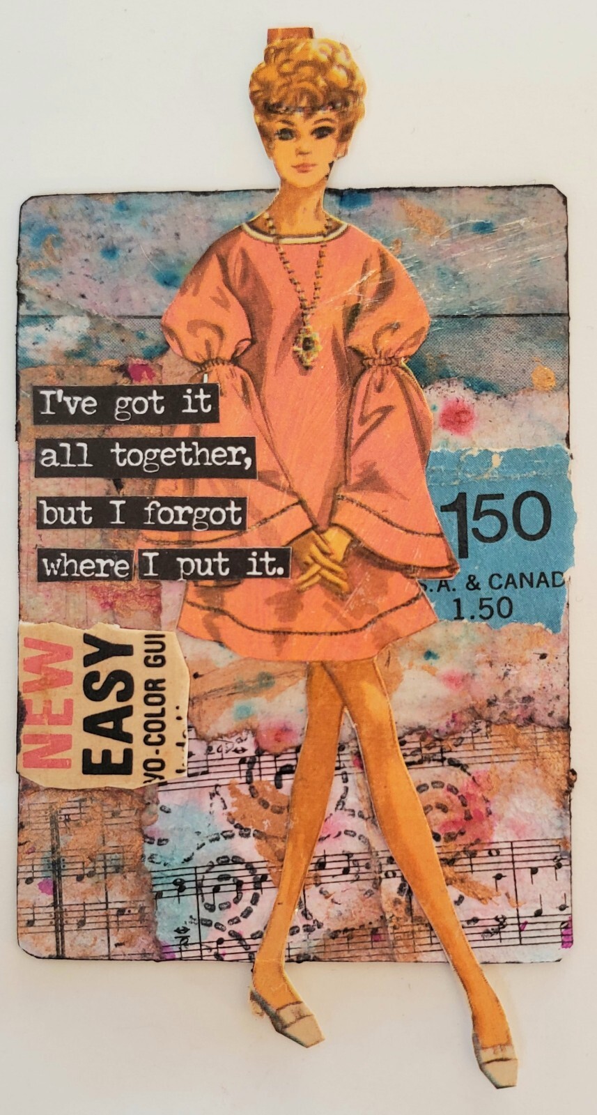 Mixed Media Collage Art Card ACEO ATC Vintage Sewing Snarky Women I Forgot