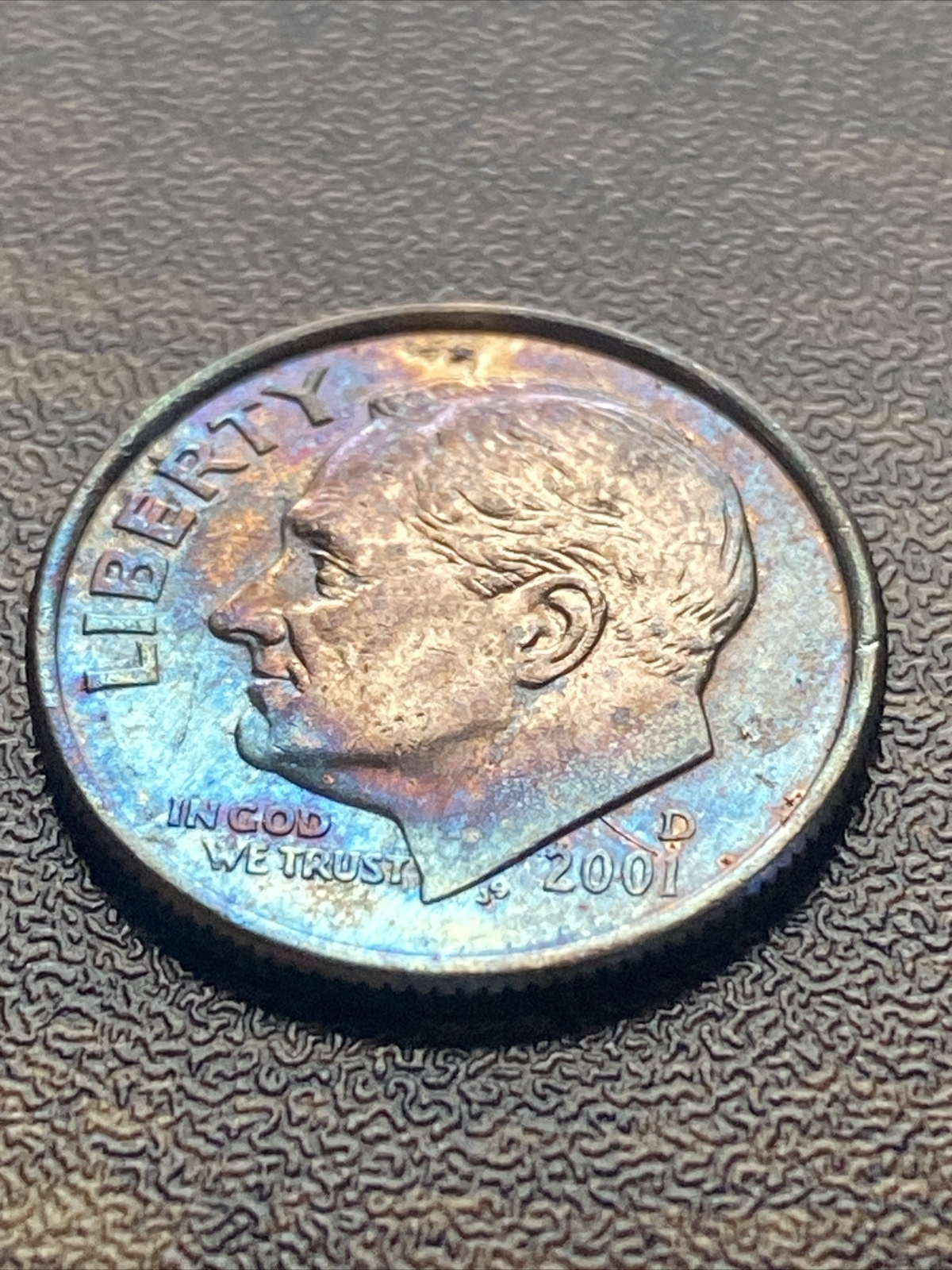 2001 D Roosevelt Dime Actual Coin Stunning Exquisite Unique Blue Tone! TK4425*