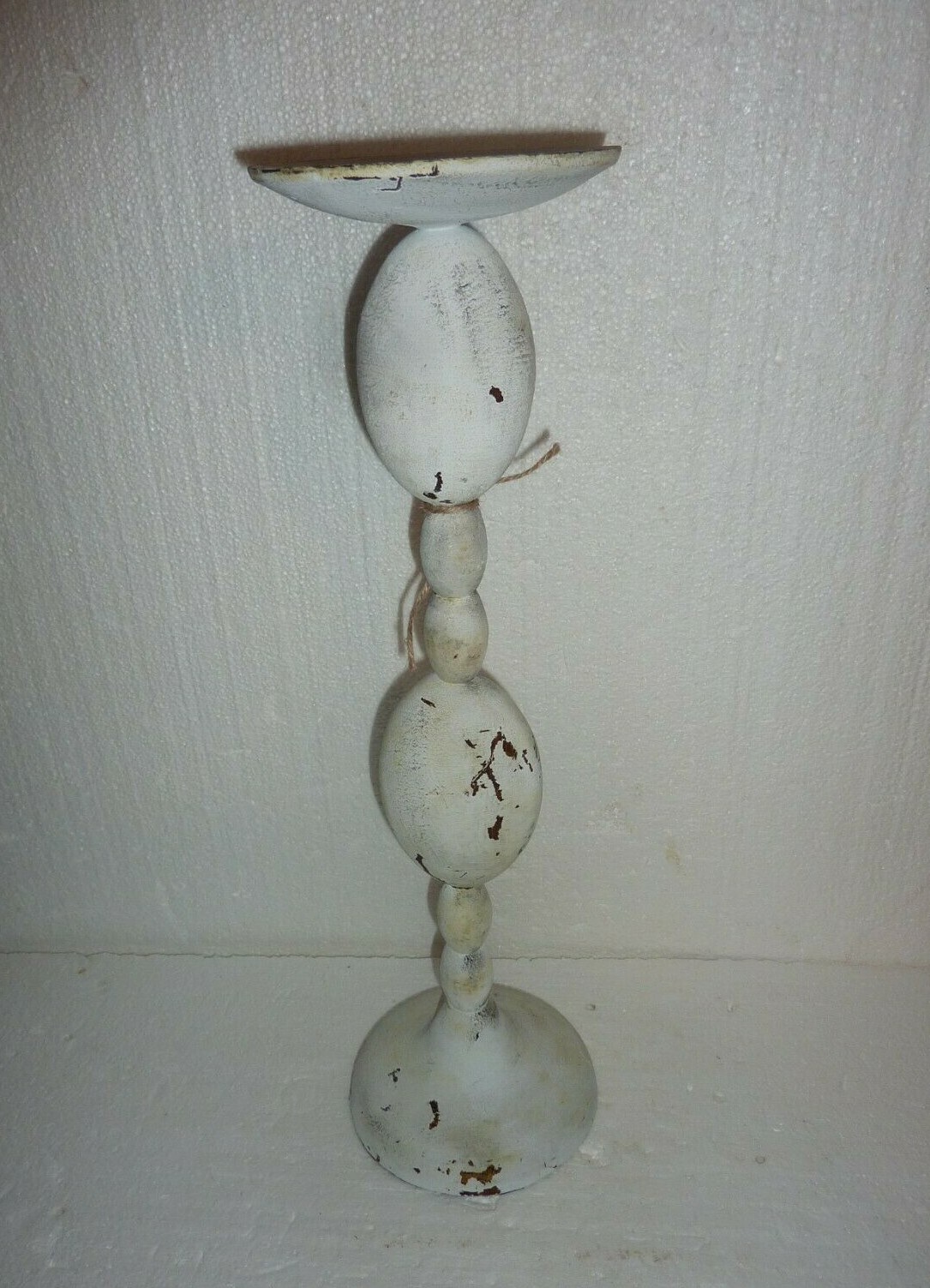 Large Country Primitive Naive Metal Candle Holder Devonshire Cream & Grey Poupon