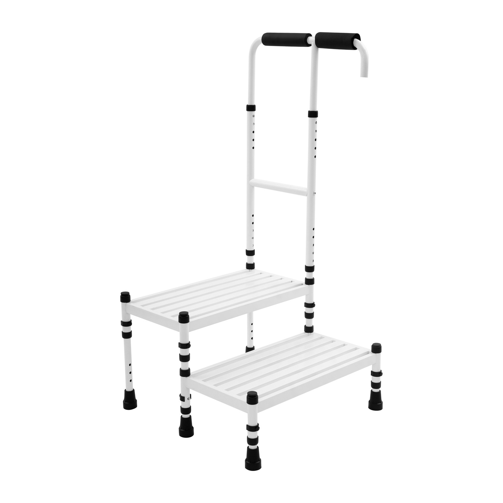 White Floor Standing Step Stool Adult Ramp with Handrail Metal Stepping Stool