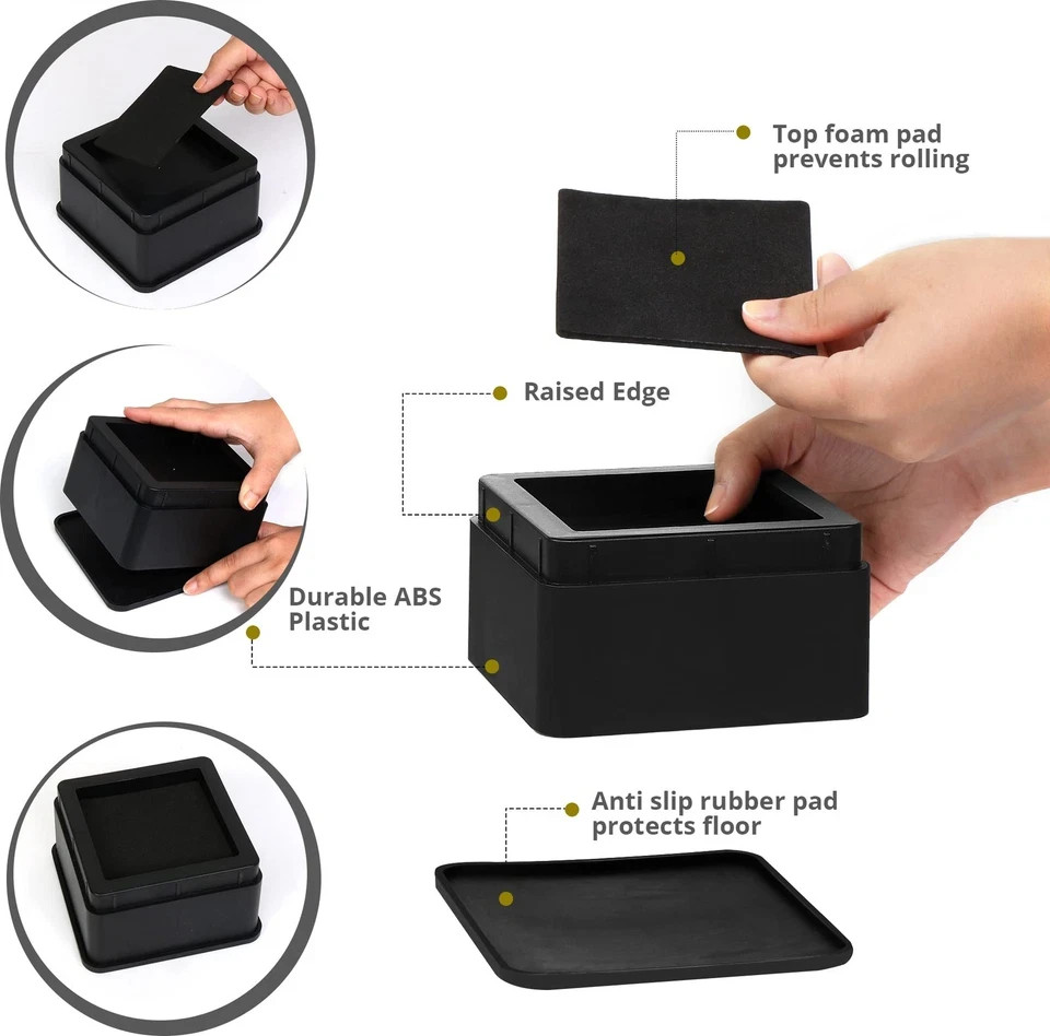 Utopia Bedding Bed Risers 2 Inch - Pack of 8 - 2 (Pack 8), Black