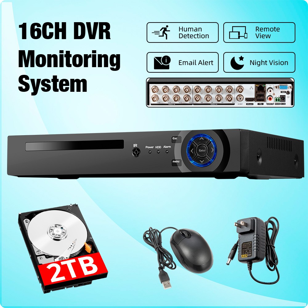Full HD 16 Channel Security DVR H.265 Compression Pre-installed 2TB Hard Disk