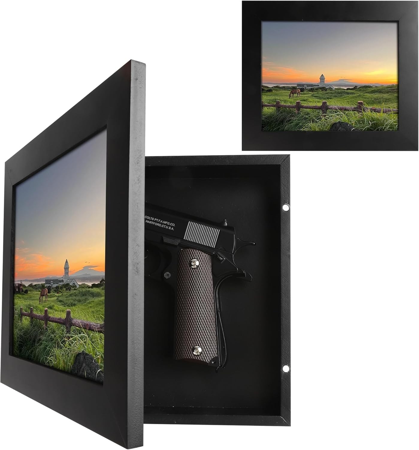 Hidden Gun Storage, Hidden Gun Safe for Pistols with Magnetic, Wooden Picture Fr
