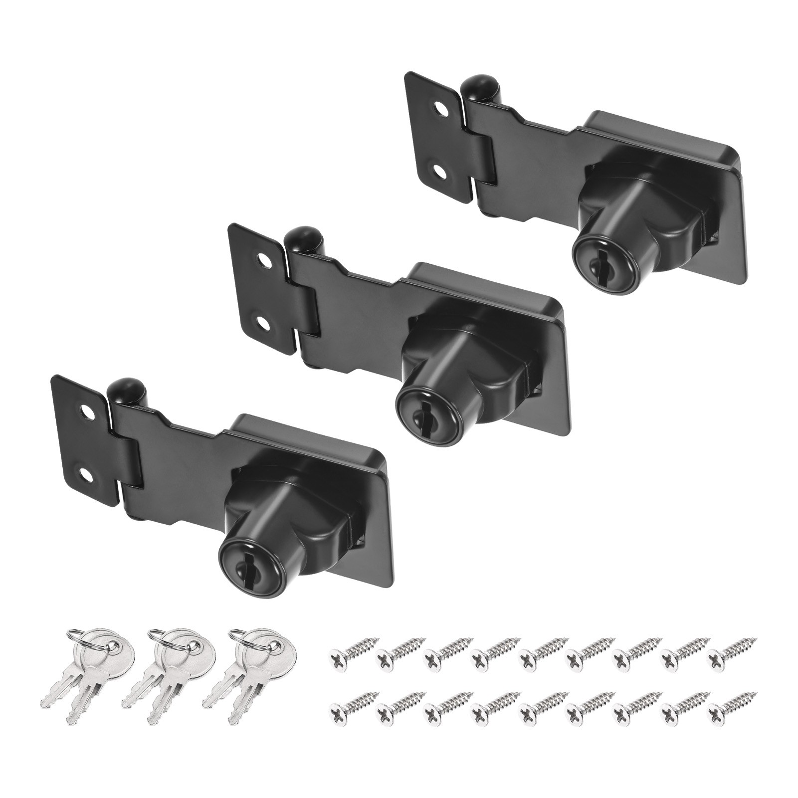 3Pcs 2.5Inch Keyed Hasp Locks Twist Knob Locking Keyed Different, Black