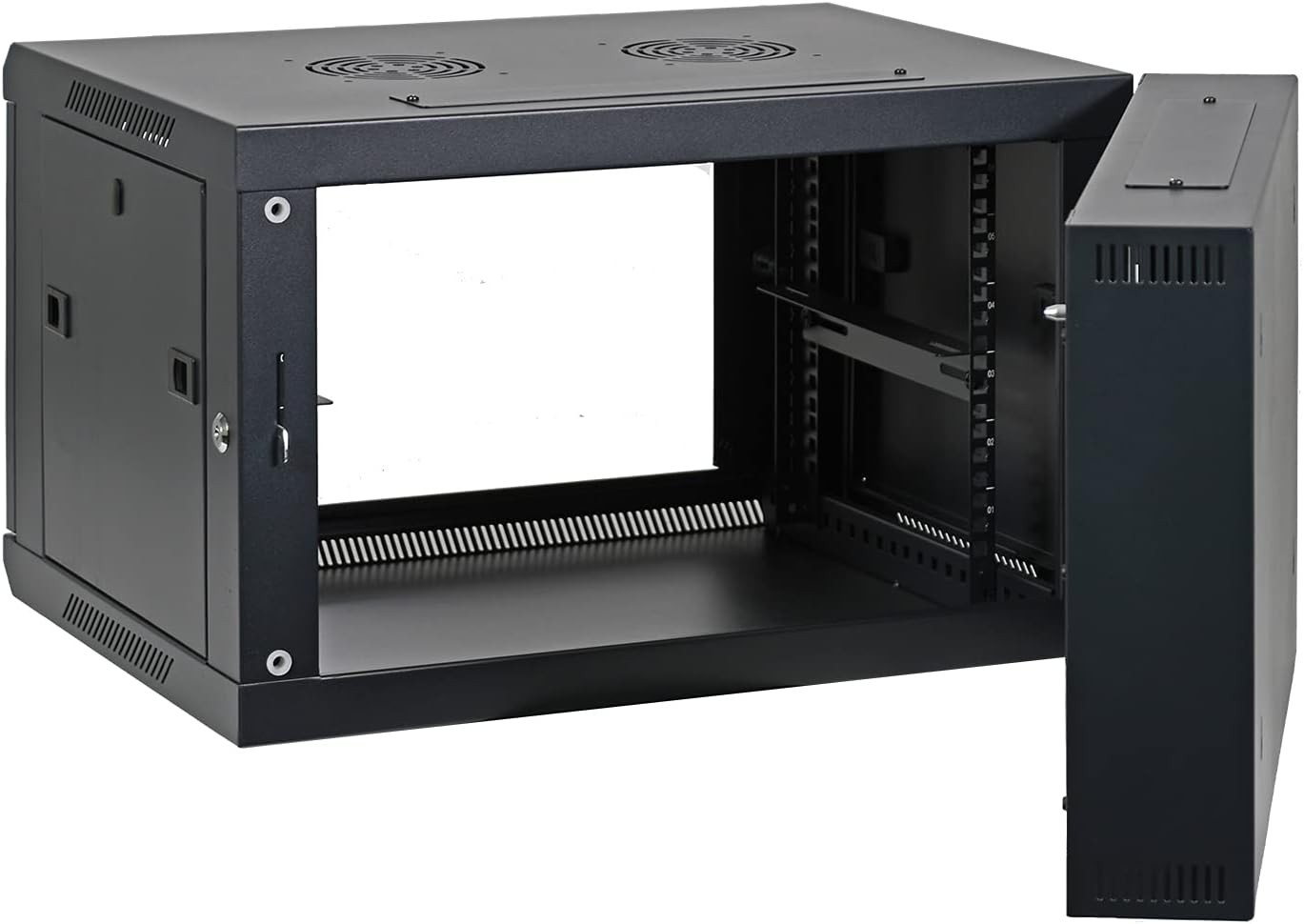 6U Professional Wall Mount IT Cabinet Enclosure Double Section Hinged Swing Out