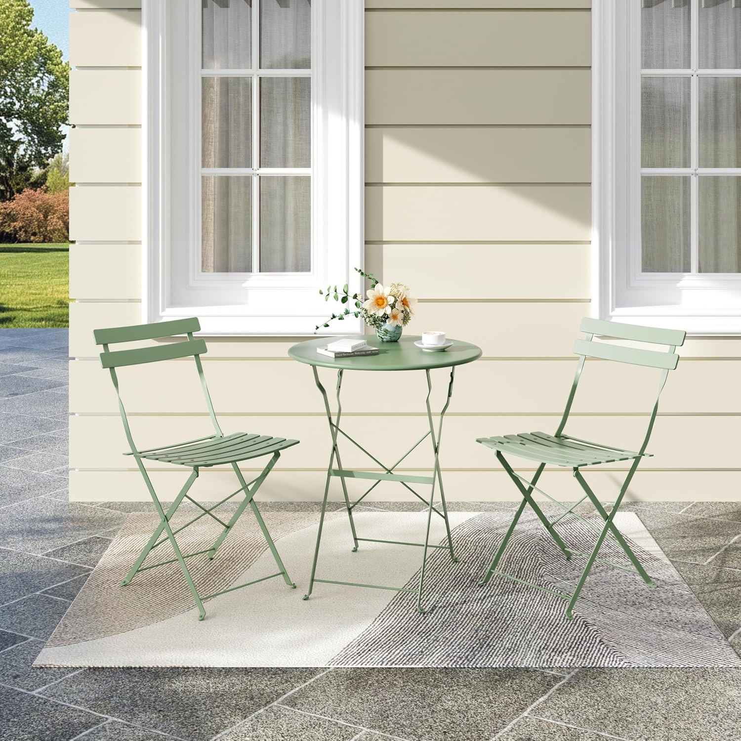 Bistro Table and Chairs Set, 2/3 Outdoor or Indoor Piece Bistro Sets with 2 Fold