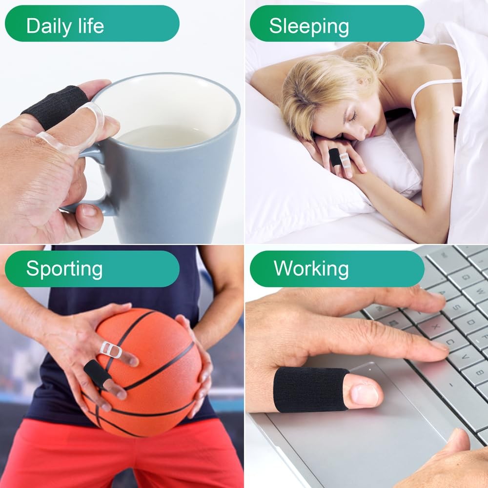 12 Pcs Fingr Splint Kits Including 8 Pack Oval Finger Splints Clear Type and 4