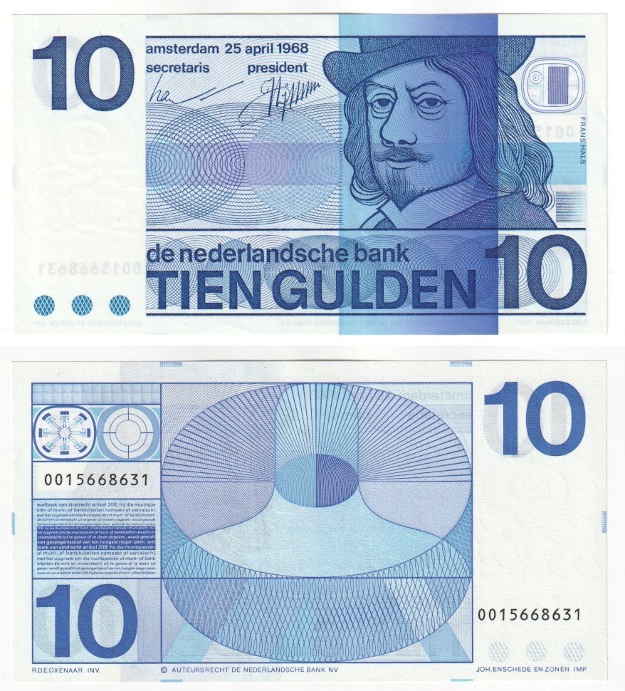Netherlands 10 Gulden Banknote (1968) P.91b - UNC