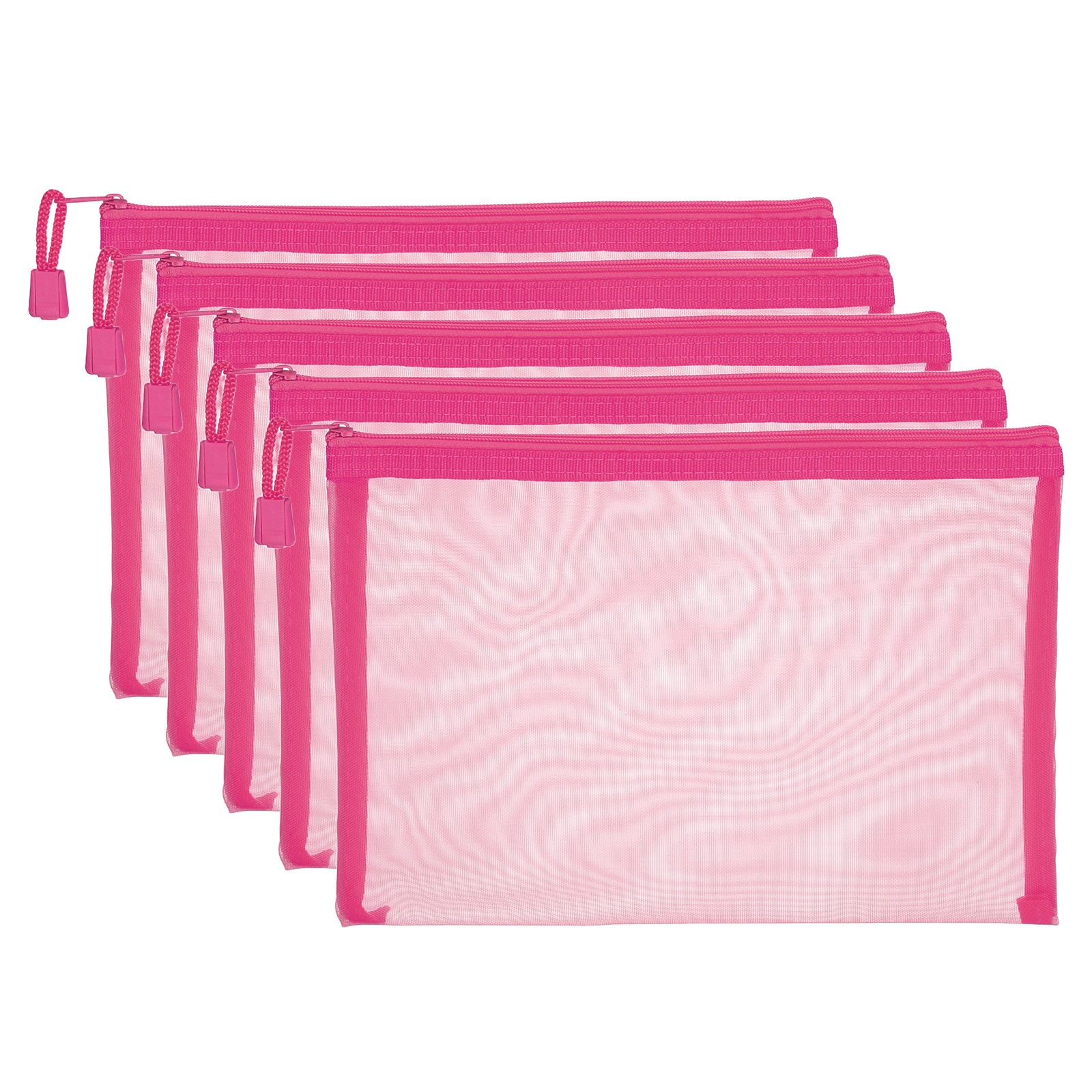 A5 Mesh Zipper Pouch Bags, 5 PCS Mesh Bags with Zipper, 18x25cm, Rose Red