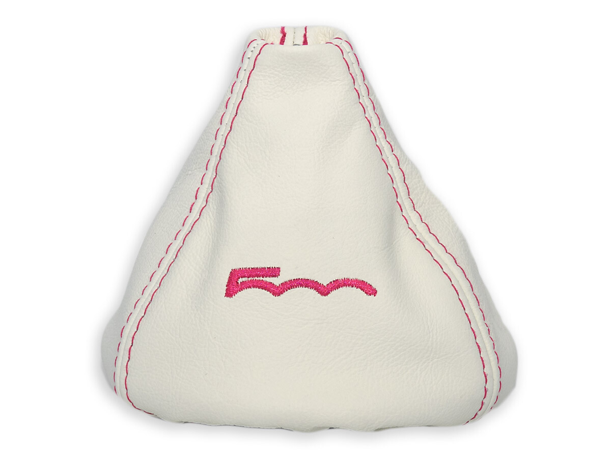 FOR FIAT 500 07-24 GEAR SHIFT BOOT GAITER IVORY LEATHER EMBROIDERY 500 PINK