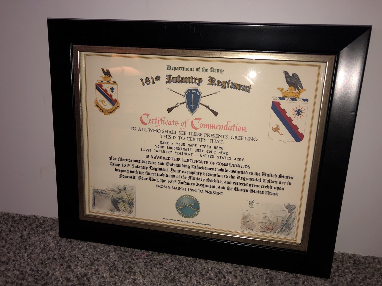 161ST INFANTRY REGIMENT / COMMEMORATIVE - CERTIFICATE OF COMMENDATION