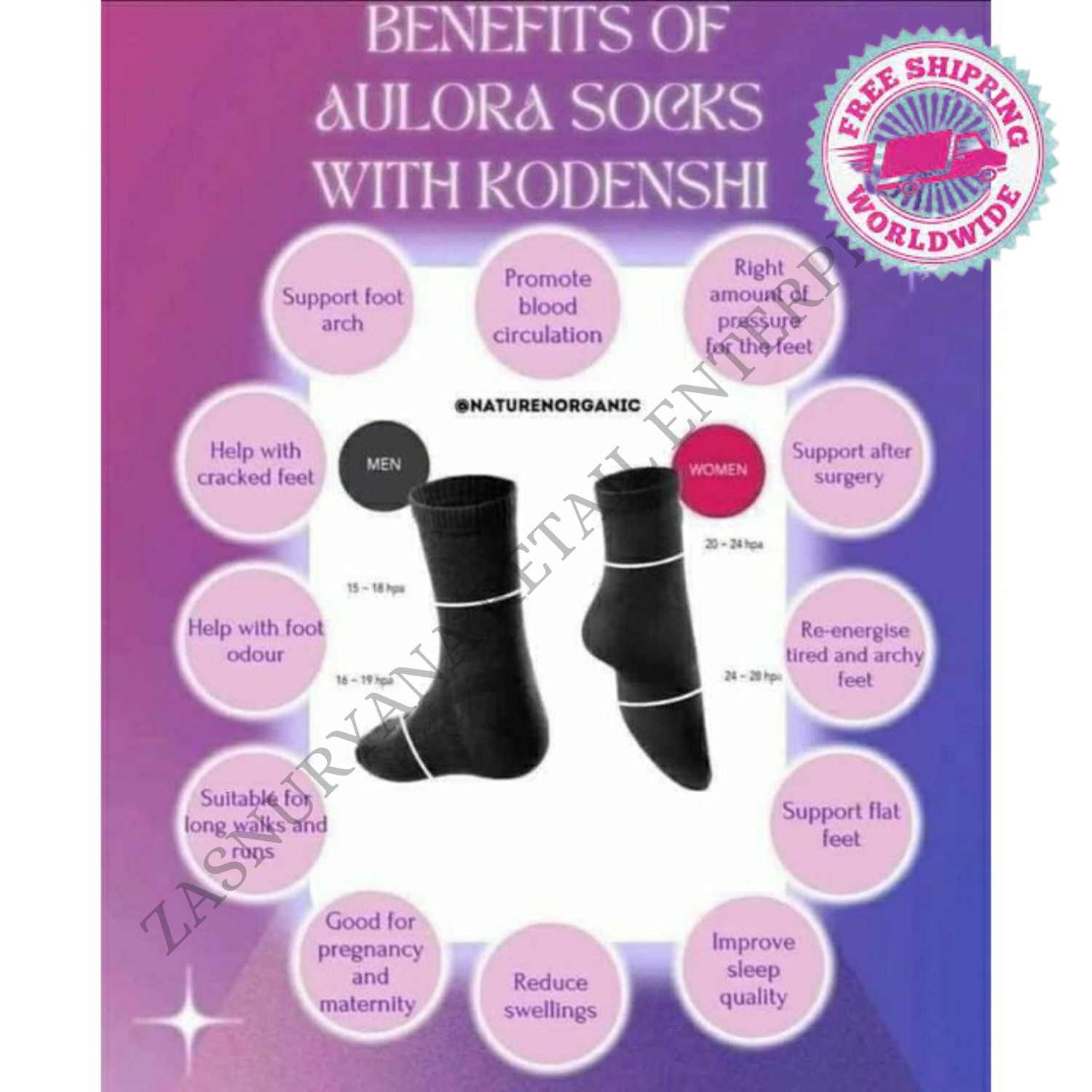 ORIGINAL AULORA SOCKS with KODENSHI FOR WOMEN & MEN FEET HEALTH FREE SHIPPING