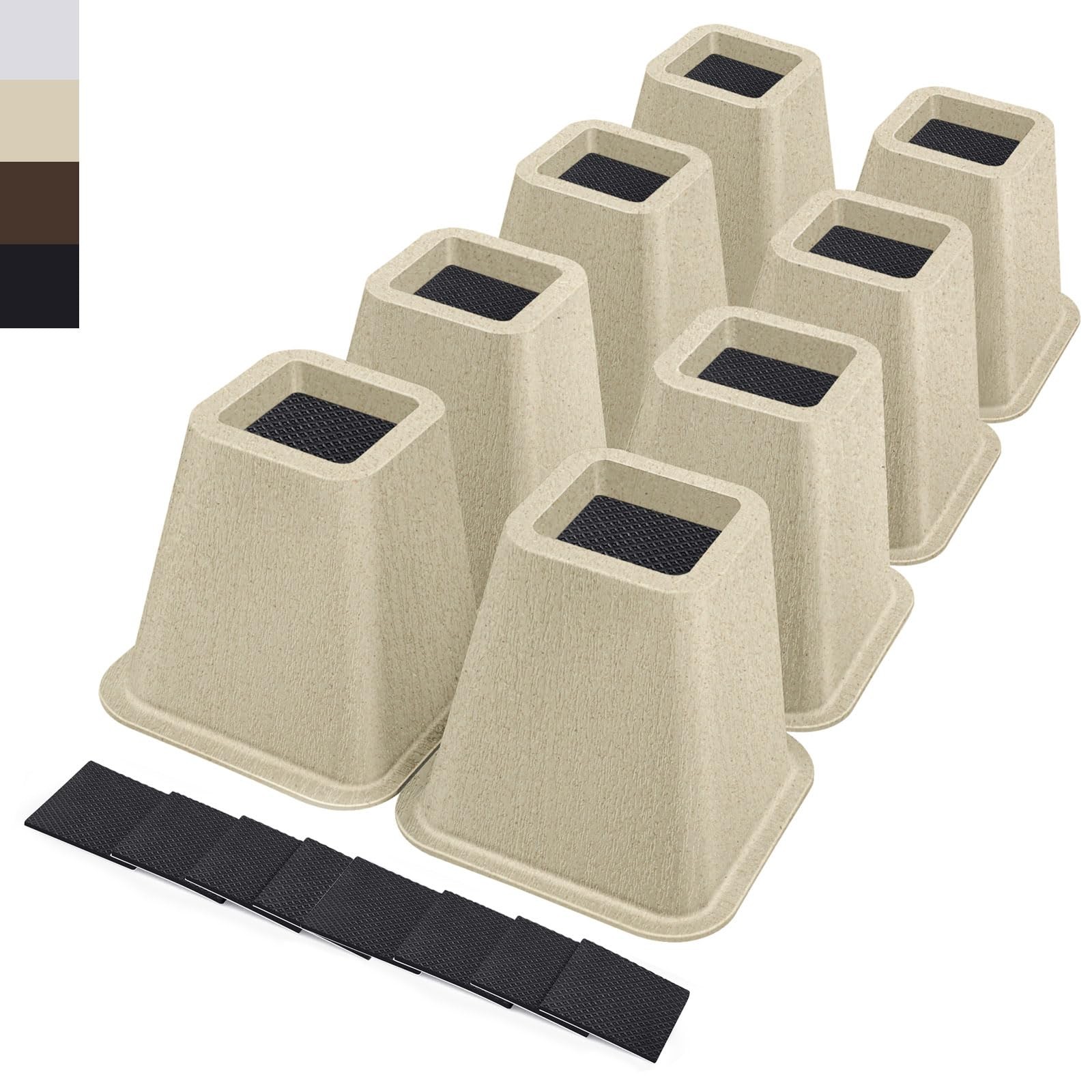 6 Inch Heavy Duty Bed Risers Furniture Couch Lift Desk Beige 2200 Lbs 8 PCS