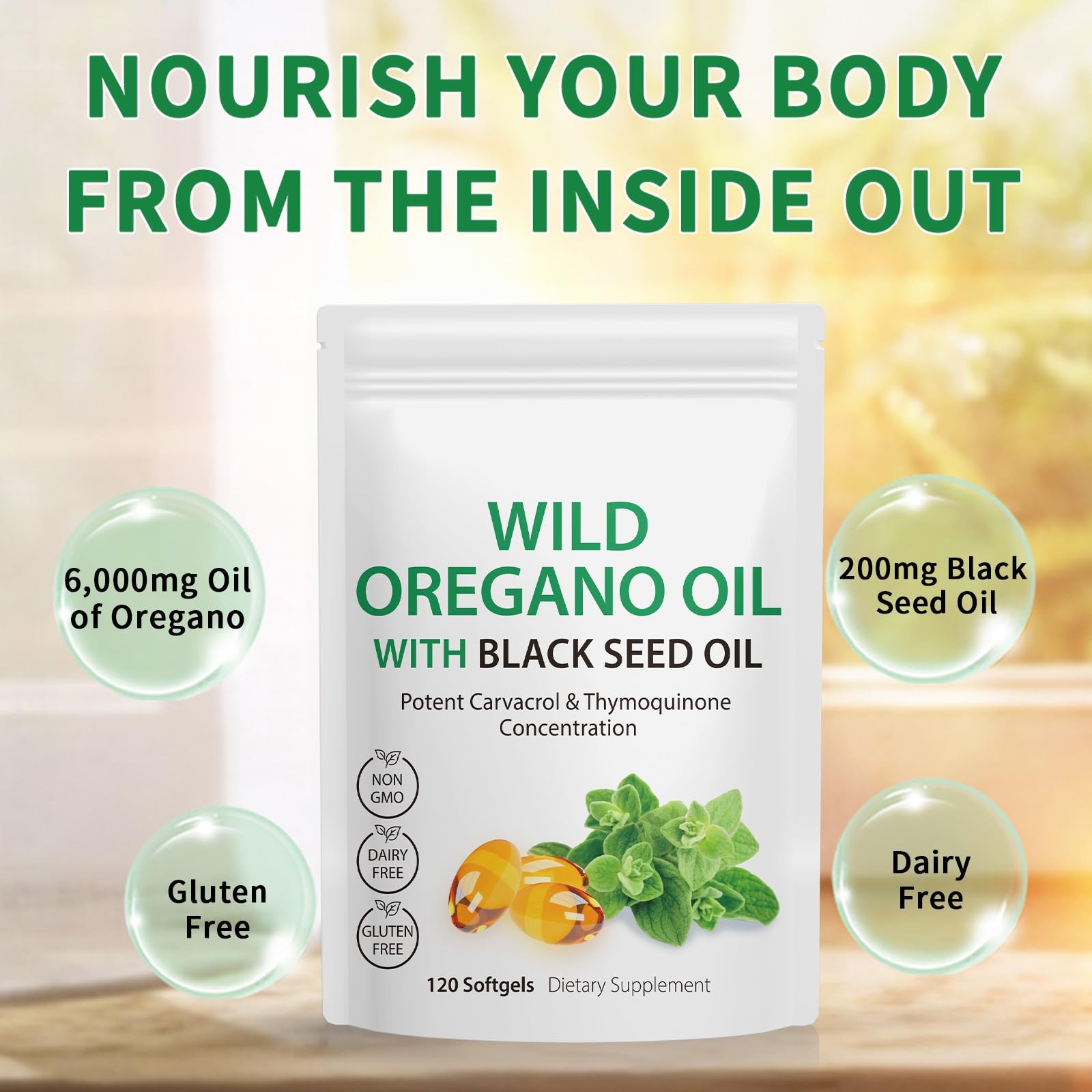 Nyloriaine 120PCS Oil of Oregano with Black Seed 120 Count (Pack 1)