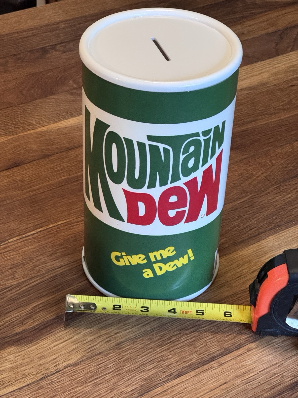 Vintage Mountain Dew Plastic Bank Handi-Craft #2195 St. Louis Size 9.5” x 5”