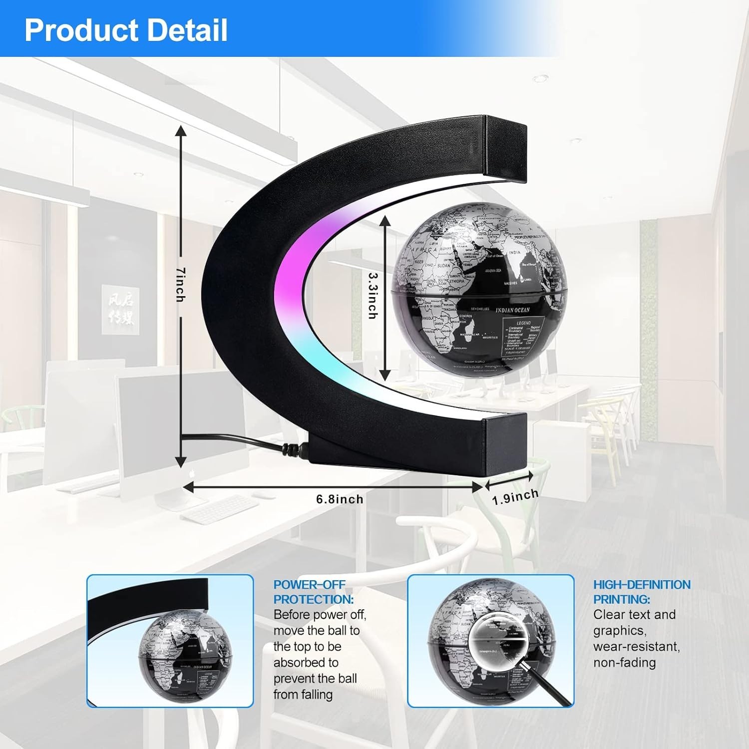 Magnetic Levitation Floating Globe, C Frame Levitating Globe with LED Lights,...