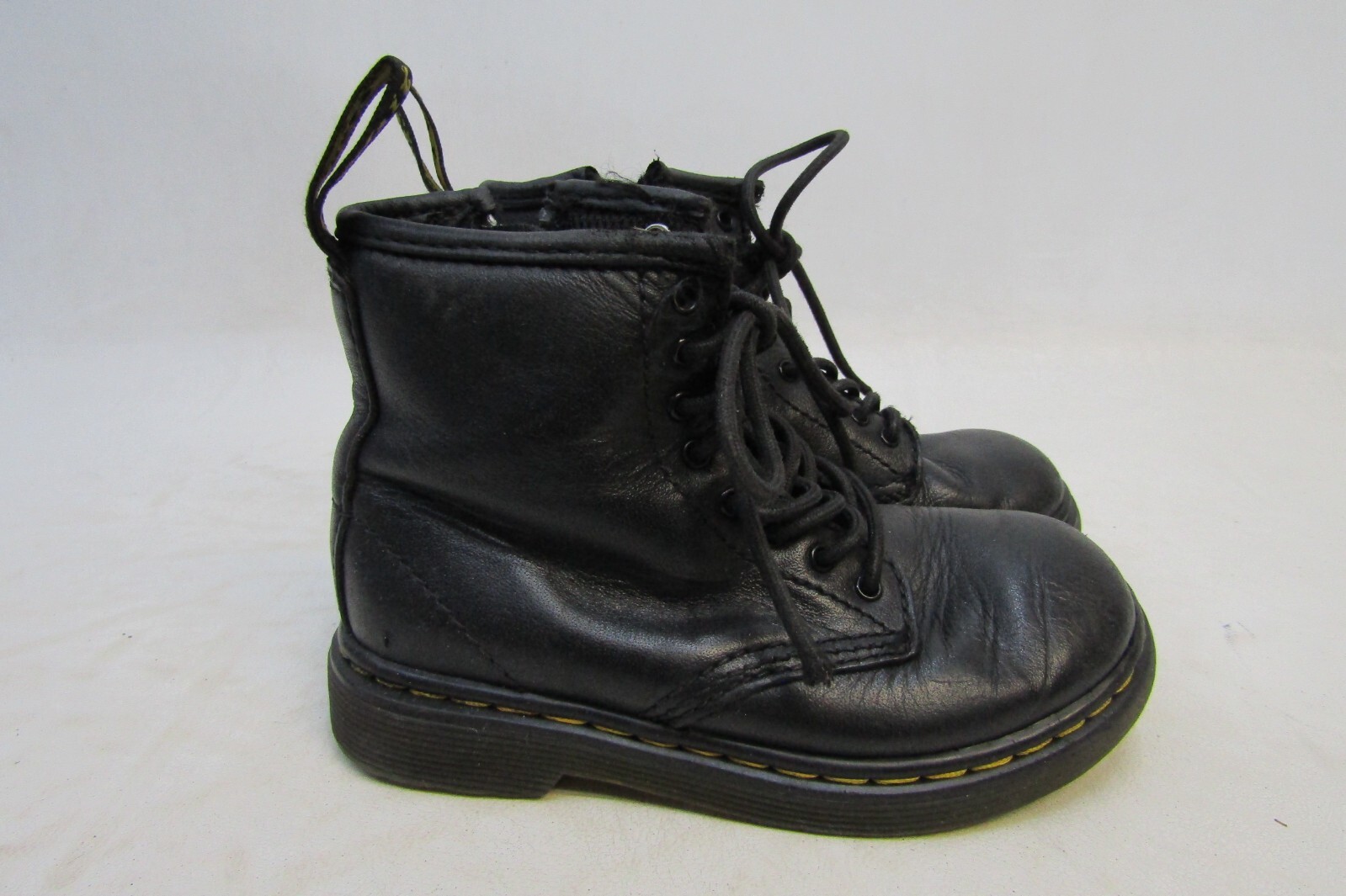 Dr. Martens Little Kids Youth Sz 9 Black Leather Lace Up Zip 8 Eye Ankle Boots
