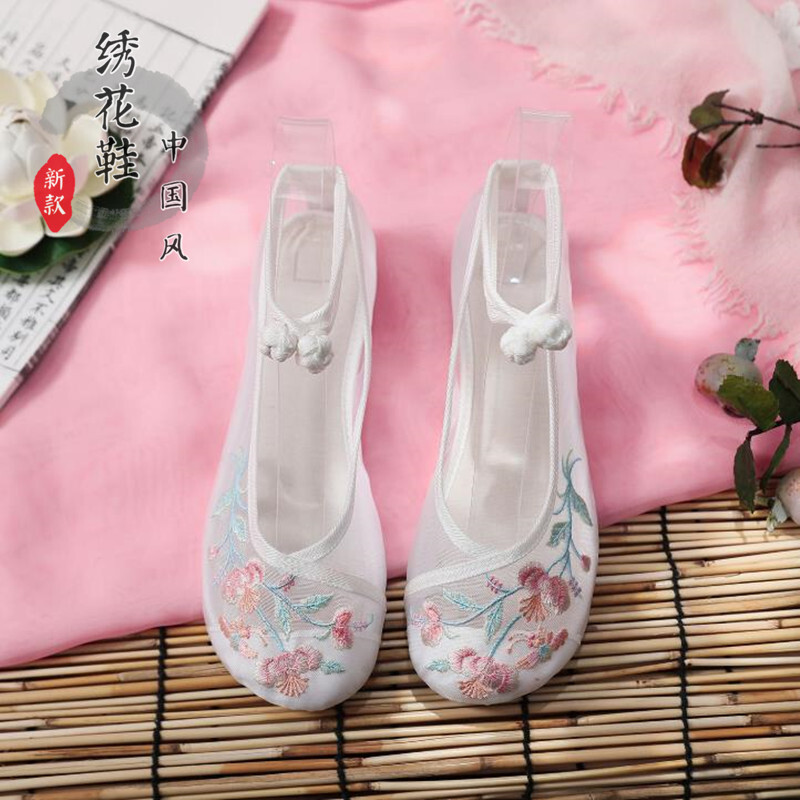 Women Vintage Style Hanfu Shoes Chinese Floral Embroidered Mesh Shoe Comfy Chic