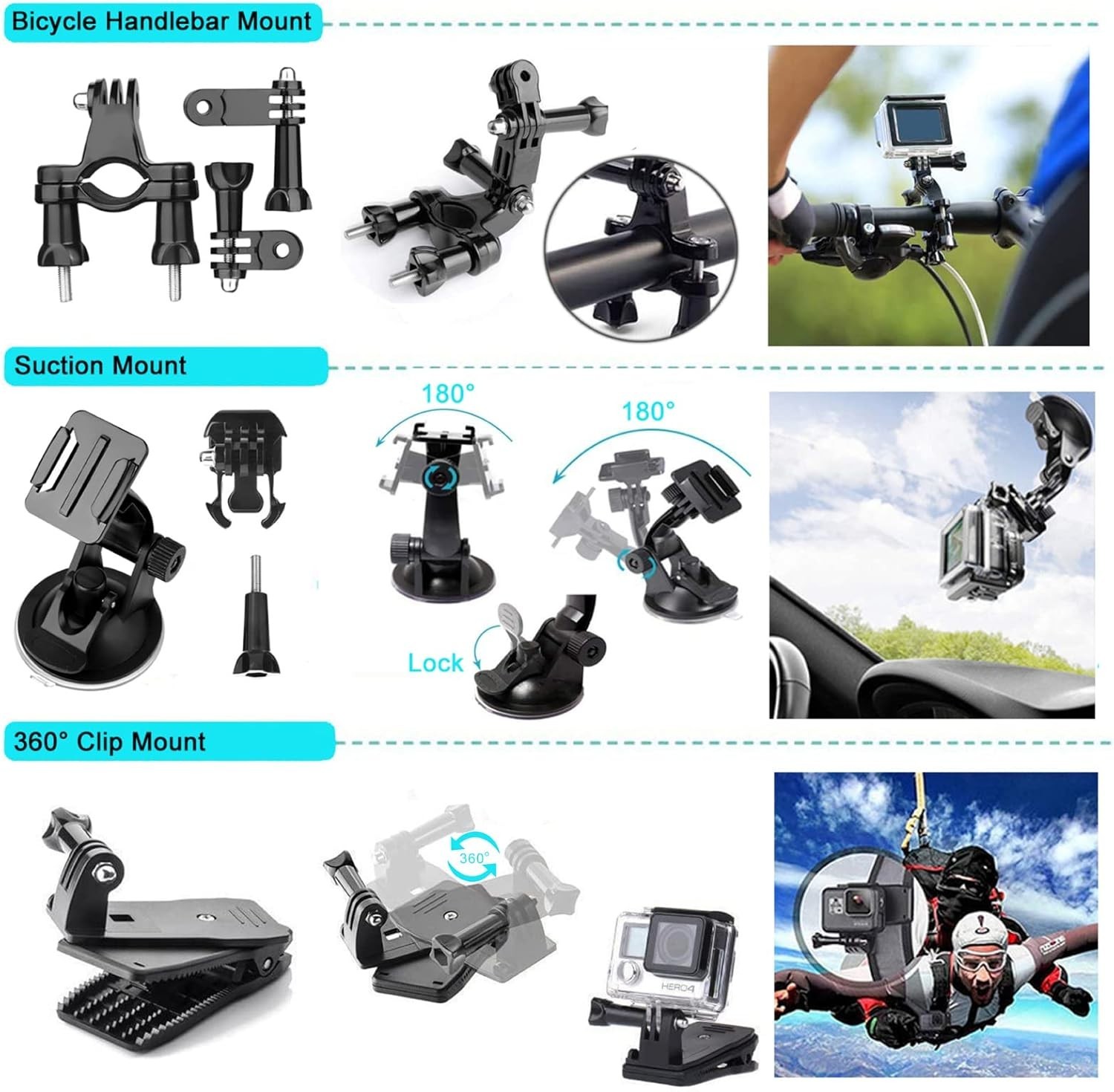 Action Camera Accessory Kit 50-in-1 Compatible with Hero Osmo Insta360