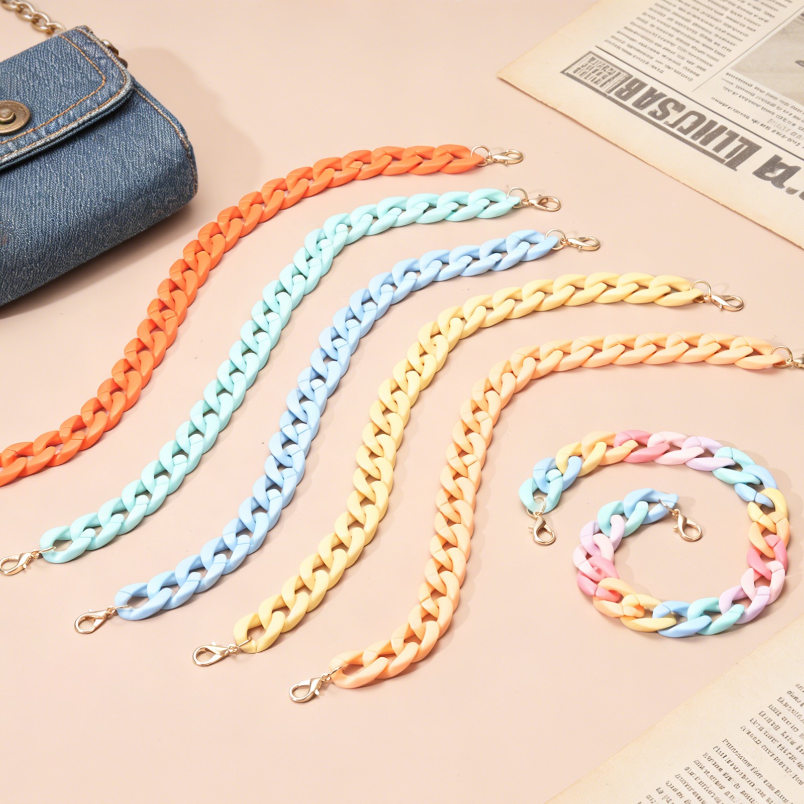 Acrylic Purse Strap, 17.7" Bag Chain for Handbags Handle, Rainbow