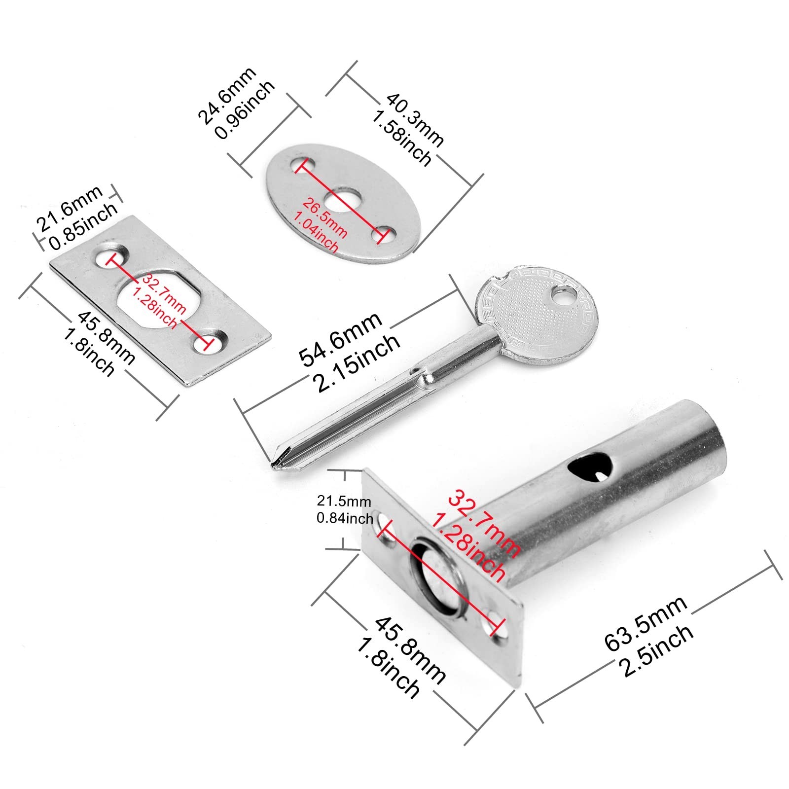 2 Set Hidden Manager Tubewell Key Mortise Lock Stainless Steel with Key and S...