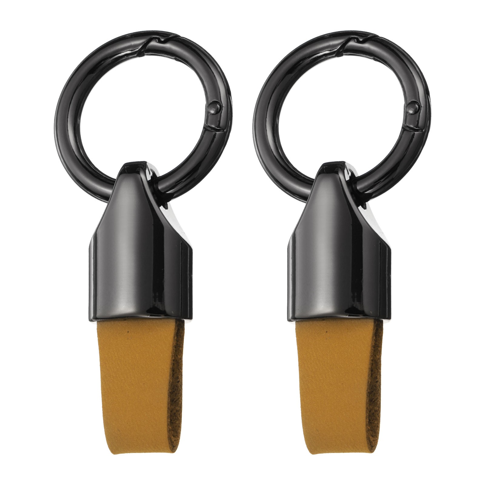 2pcs Car Key Chain Ring Clip, Leather Keychain Key Fob, Gunmetal Brown