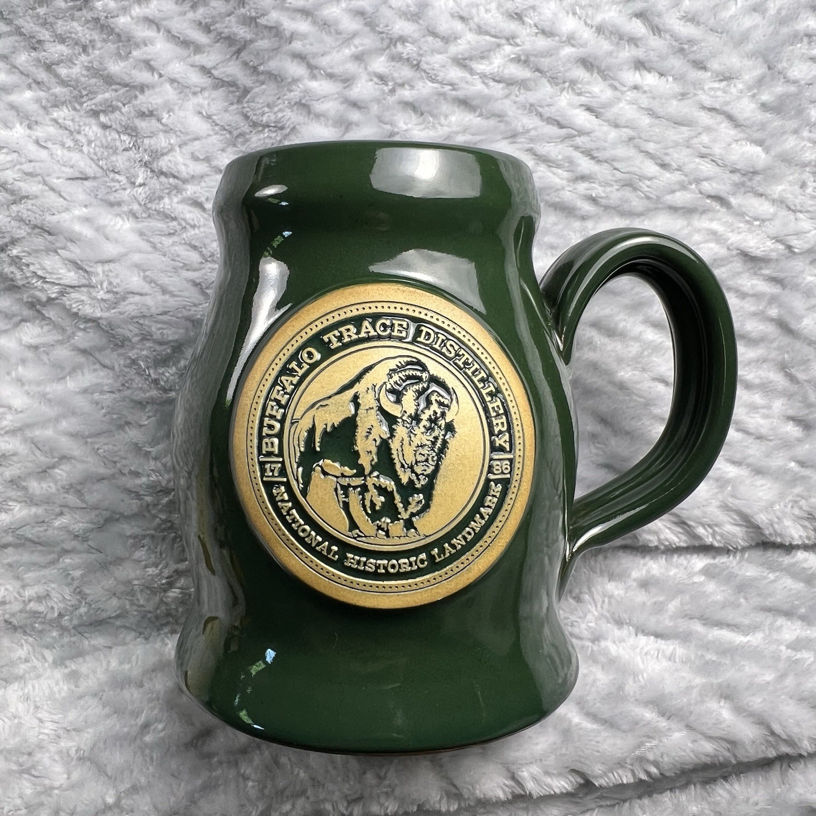 Buffalo Trace Distillery Mug Deneen Pottery Green Stoneware Bourbon Cup