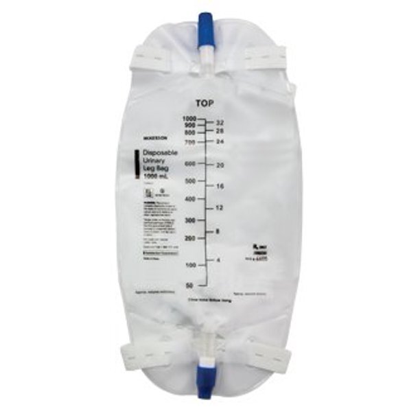 McKesson 4605 Urinary Leg Bag Anti-Reflux Valve Sterile 1000 ml (Pack of 3)