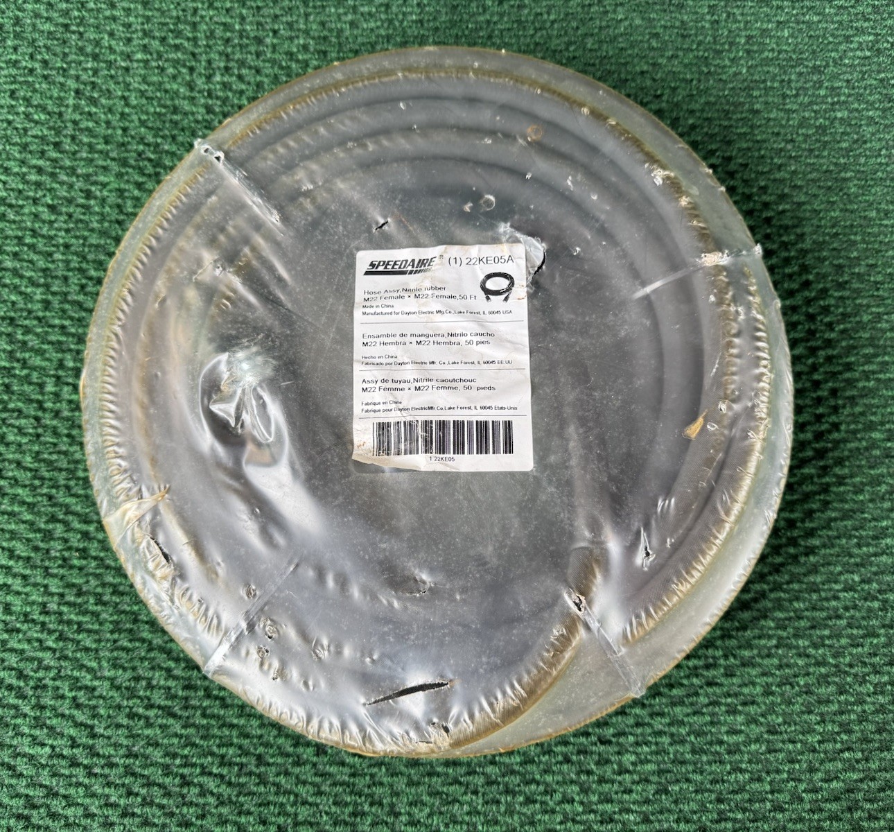 Speedaire 22KE05 Pressure Washer Hose M22 Female x M22 Female 50' Nitrile
