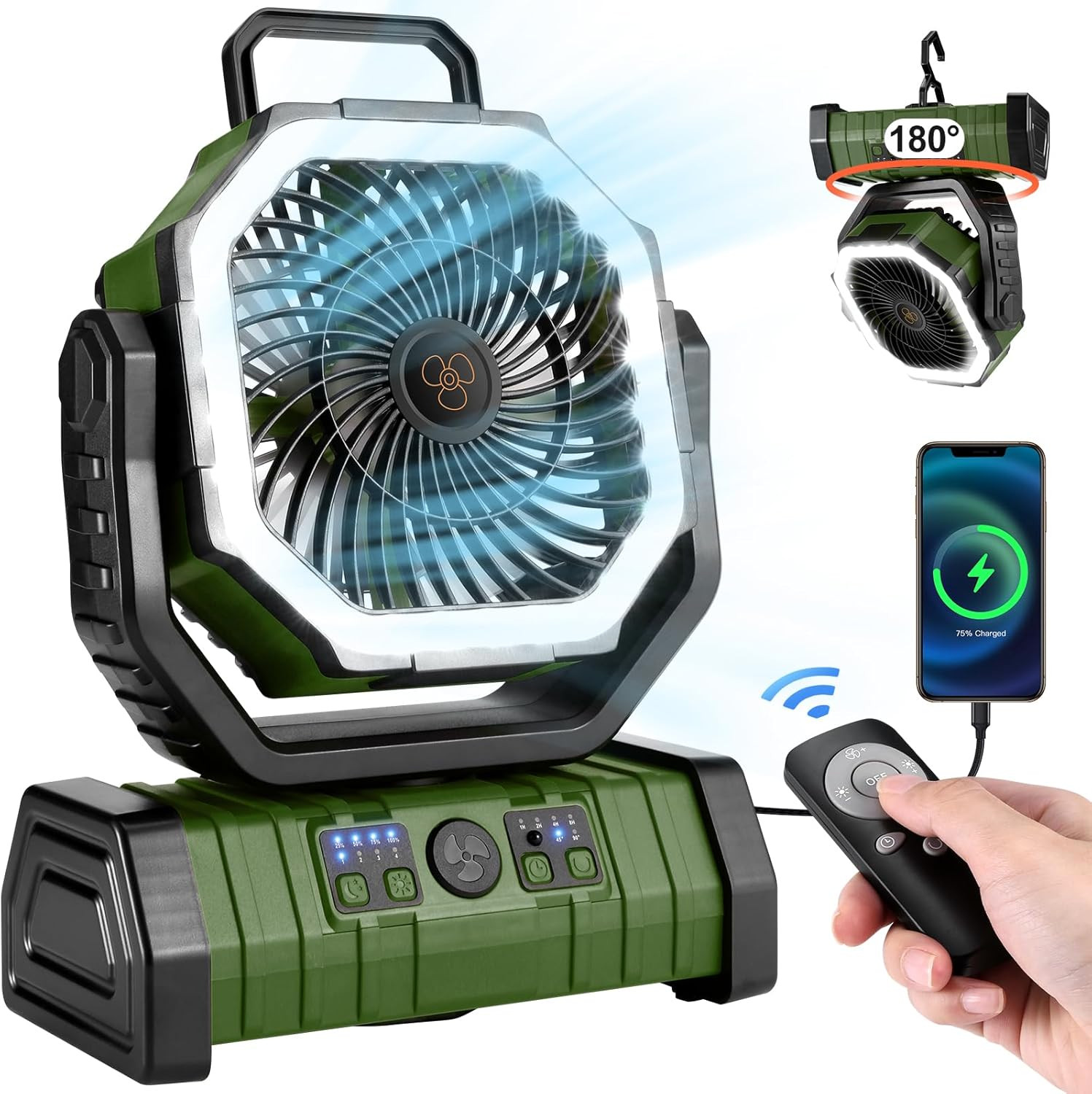 30000Mah Camping Fan with LED Lantern, Rechargeable Battery Operated Oscillating
