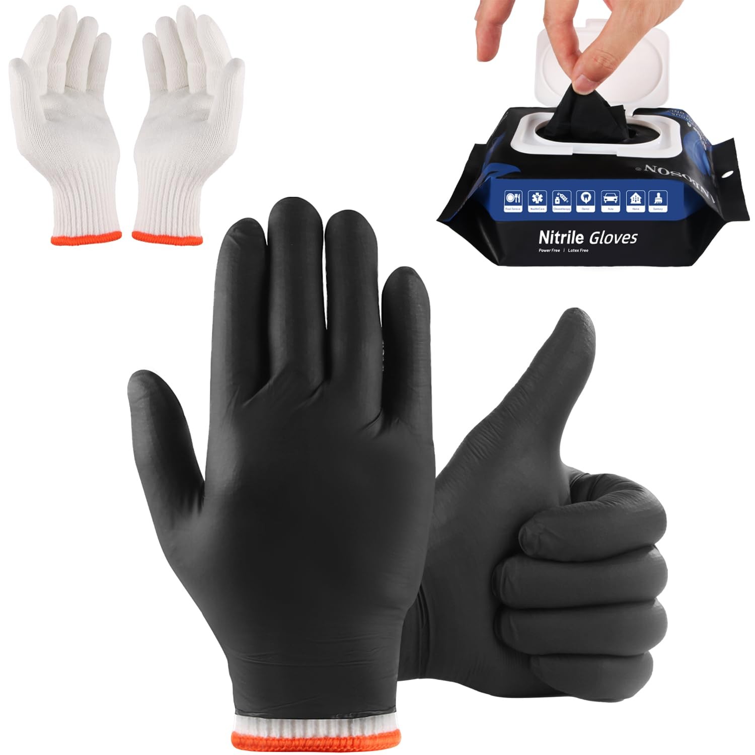 BBQ Gloves 50 Disposable nitrile with 2 Reusable X-Large, Black52
