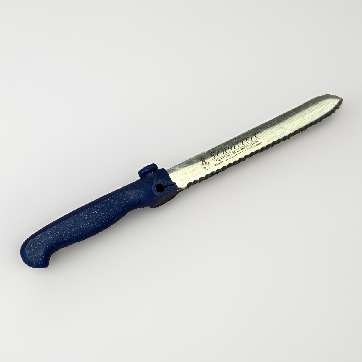 SCHNITTFIX Solingen Germany Serrated Stainless Bread Utility Knife Blue Handle