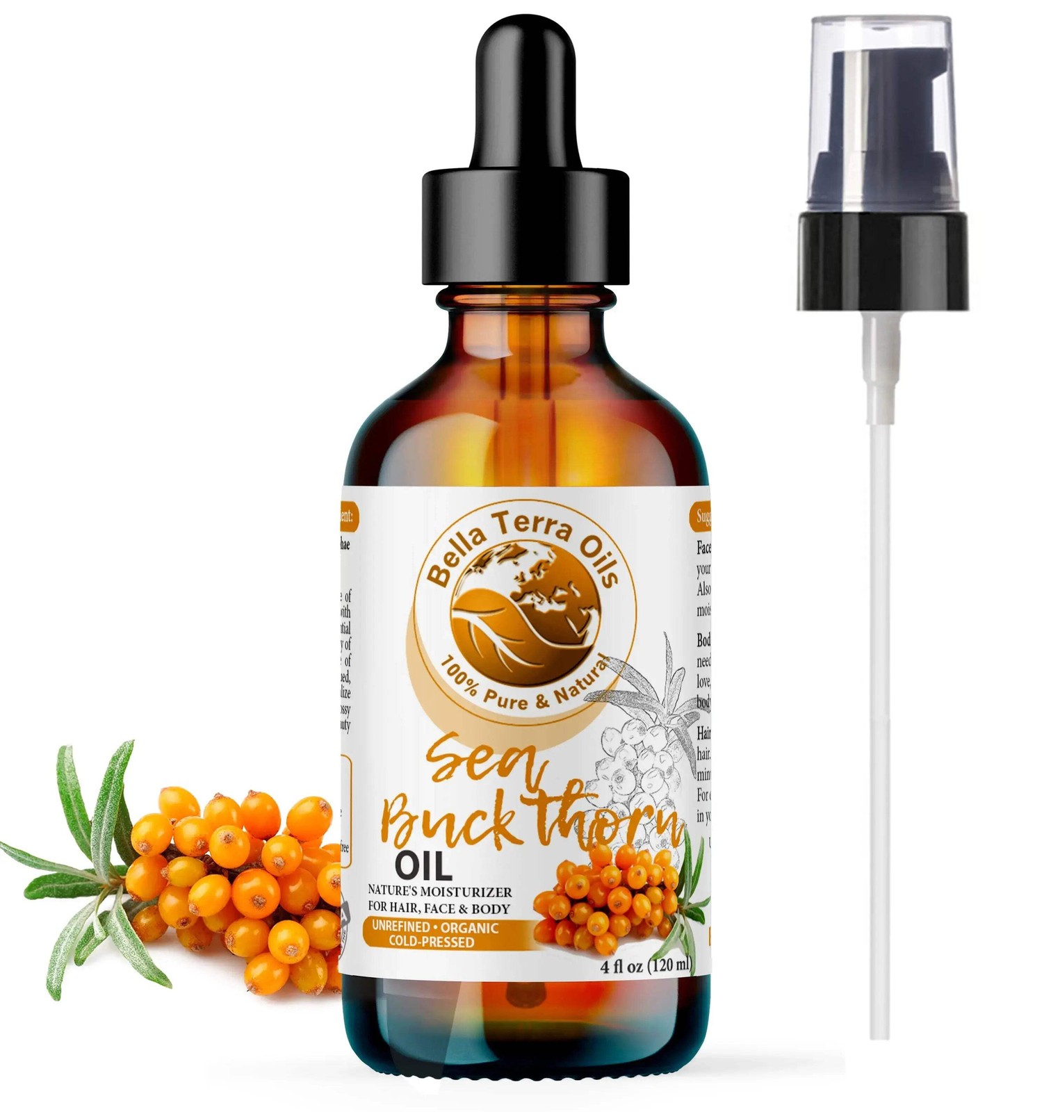 Organic Cold-Pressed Sea Buckthorn Oil 100% Pure Raw Skin Hair Face Anti-Aging