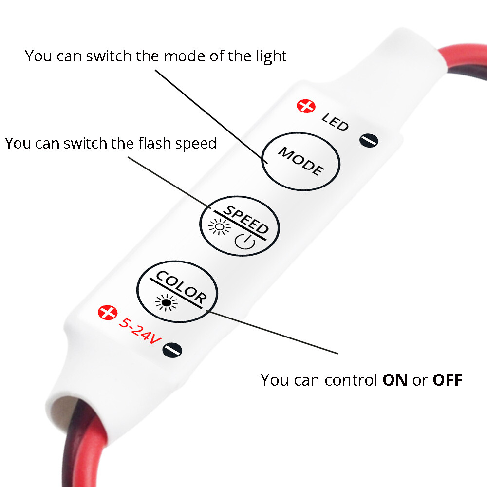 5PCS 3Keys Single Color Mini Dimmer Remote Controller for 2Pink LED Strip Light
